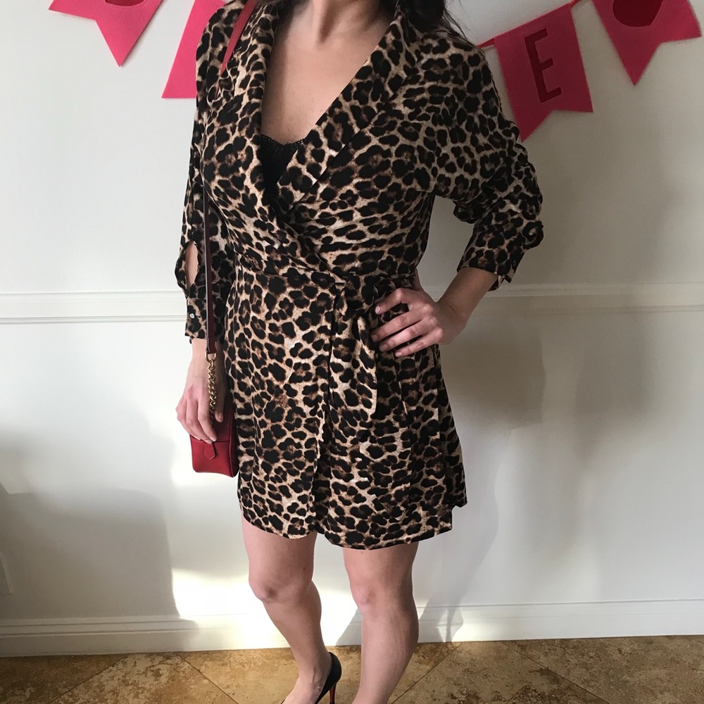 Leopard Print Wrap Dress Black